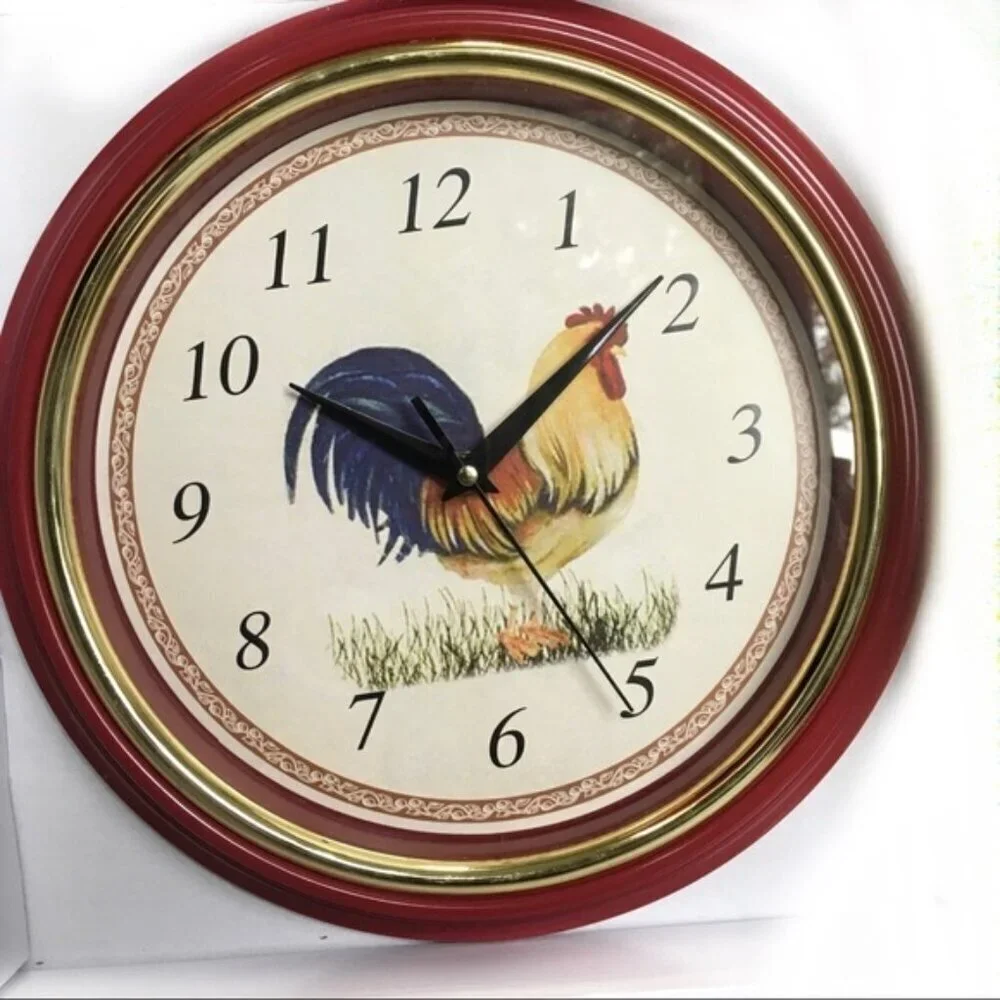 Rooster Wall Clock Round Colorful Retro Vintage Style Clock 12” Multicolor NEW